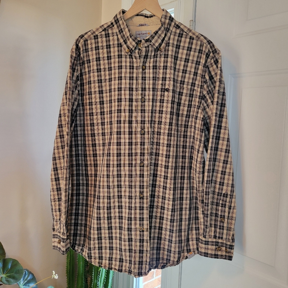 Vintage Carhartt Plaid Button Down Collared Longsleeve, Size‎ Mens Large